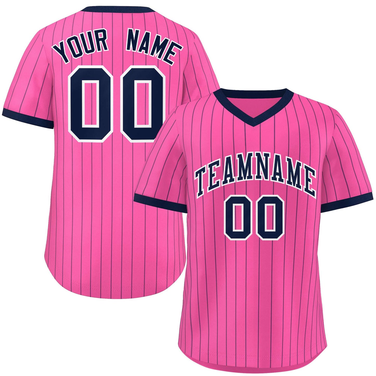 Custom Pink Navy Stripe Fashion Authentic Pullover Baseball Jersey