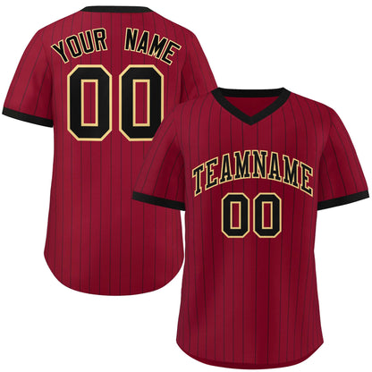 Custom Crimson Black Stripe Fashion Authentic Pullover Baseball Jersey