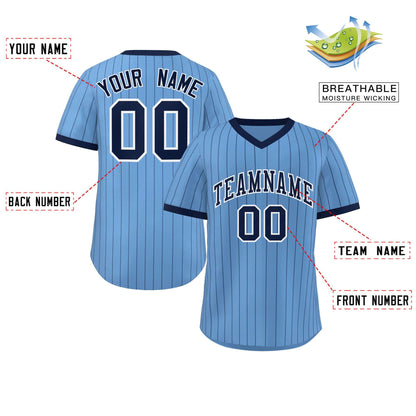 Custom Light Blue Navy Stripe Fashion Authentic Pullover Baseball Jersey