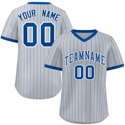 Custom Gray Royal Stripe Fashion Authentic Pullover Baseball Jersey