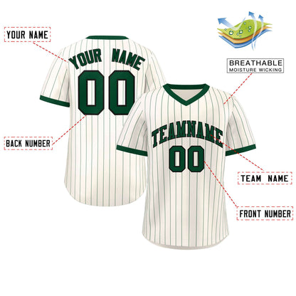 Custom Cream Green Stripe Fashion Authentic Pullover Baseball Jersey