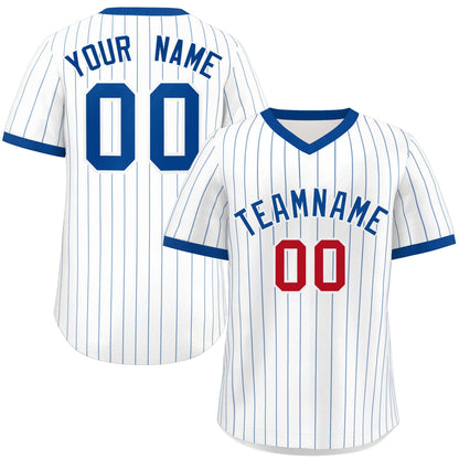 Custom White Royal Stripe Fashion Authentic Pullover Baseball Jersey