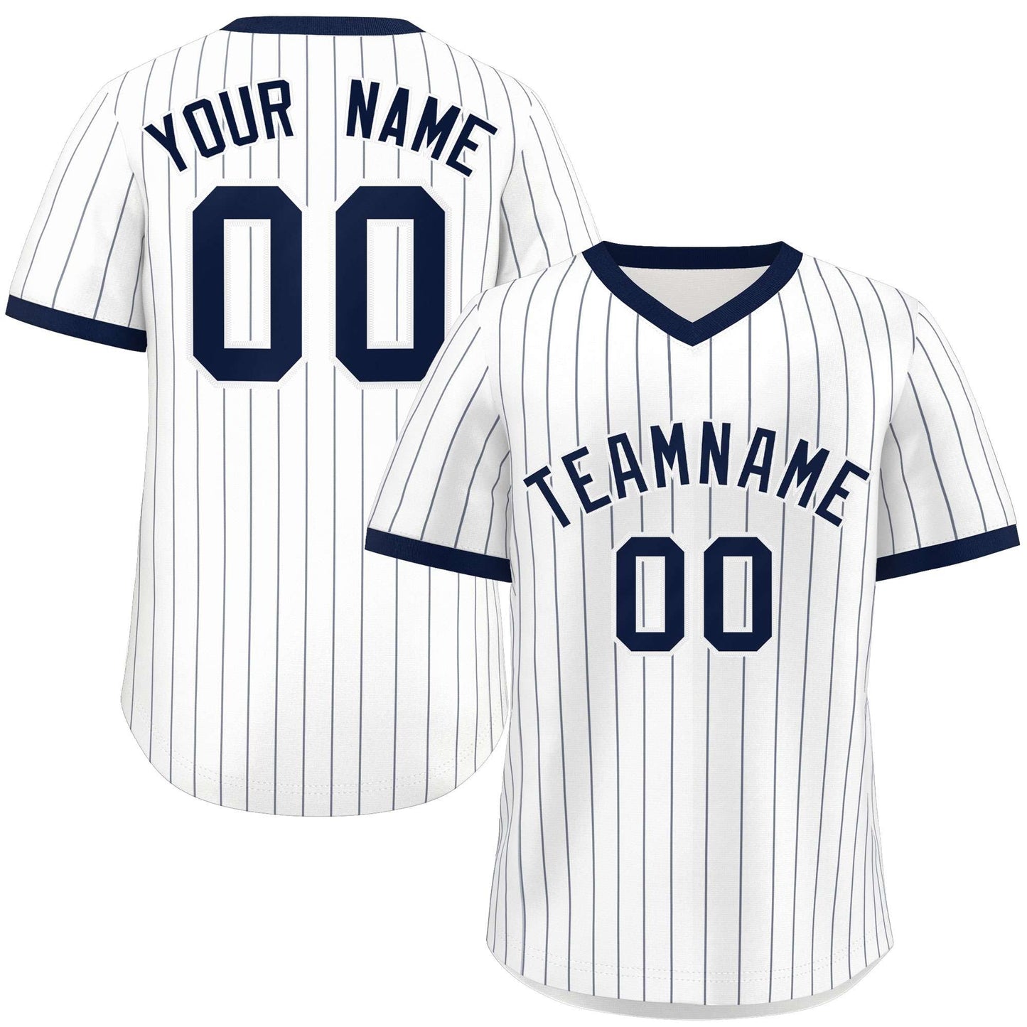 Custom White Navy Stripe Fashion Authentic Pullover Baseball Jersey