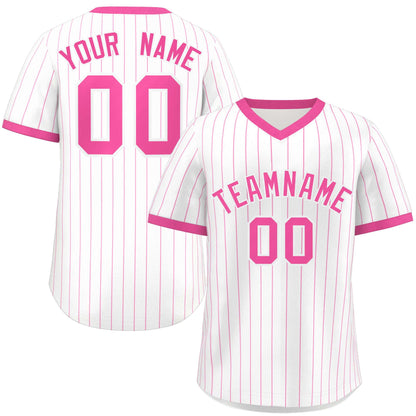 Custom White Pink Stripe Fashion Authentic Pullover Baseball Jersey