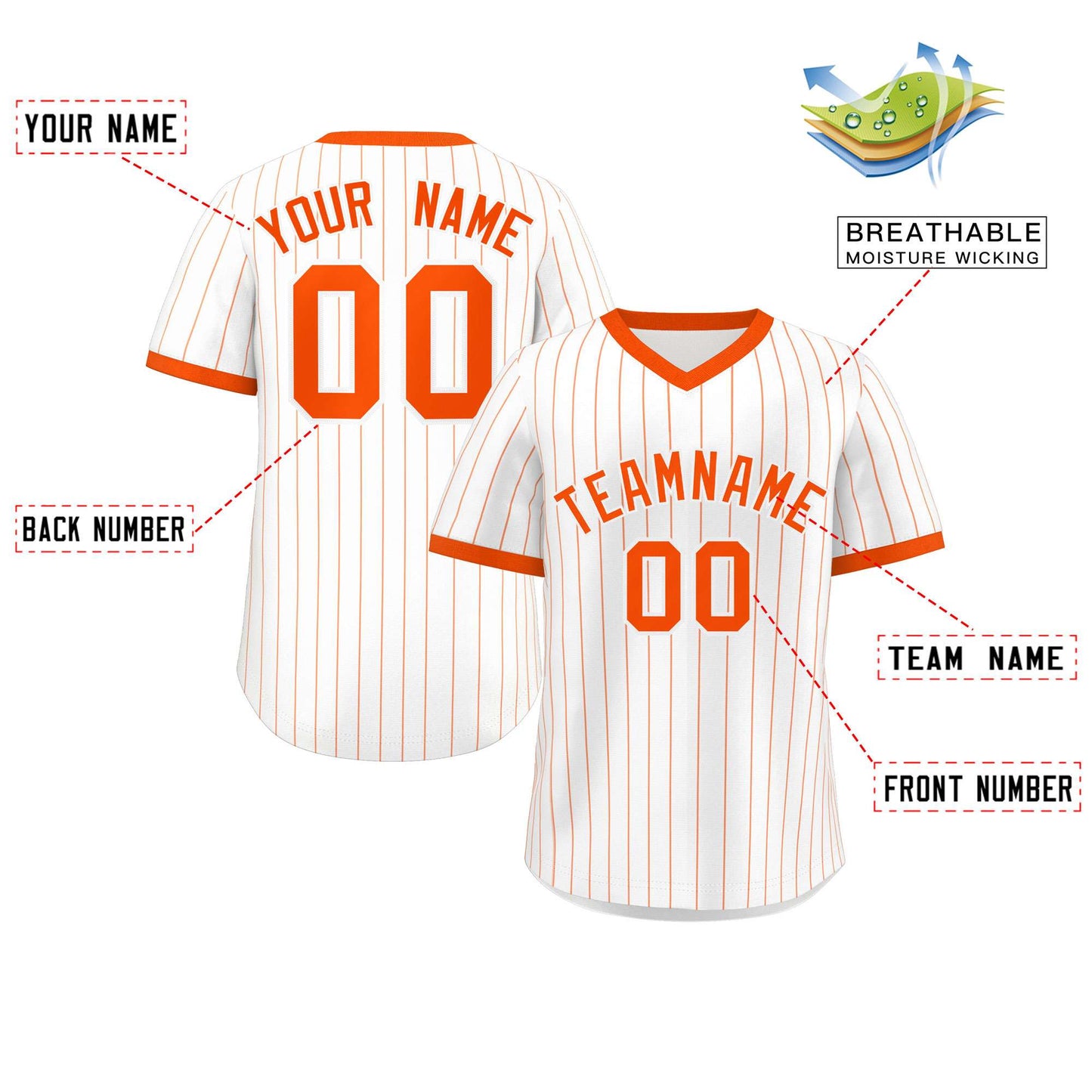 Custom White Orange Stripe Fashion Authentic Pullover Baseball Jersey