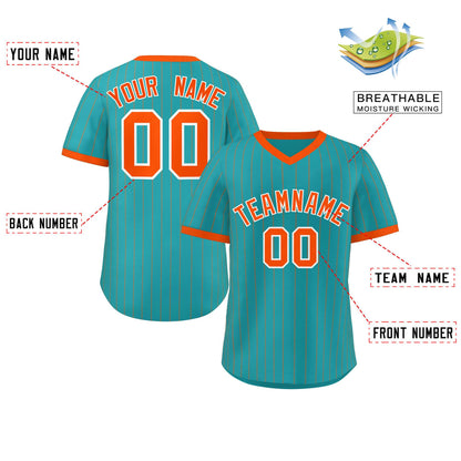 Custom Aqua Orange Stripe Fashion Authentic Pullover Baseball Jersey