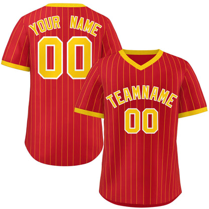 Custom Red Gold Stripe Fashion Authentic Pullover Baseball Jersey