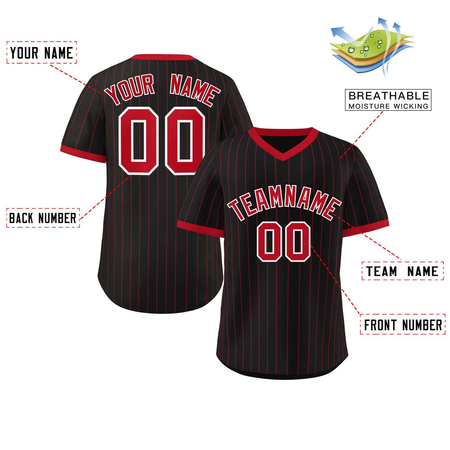 Custom Black Red Stripe Fashion Authentic Pullover Baseball Jersey