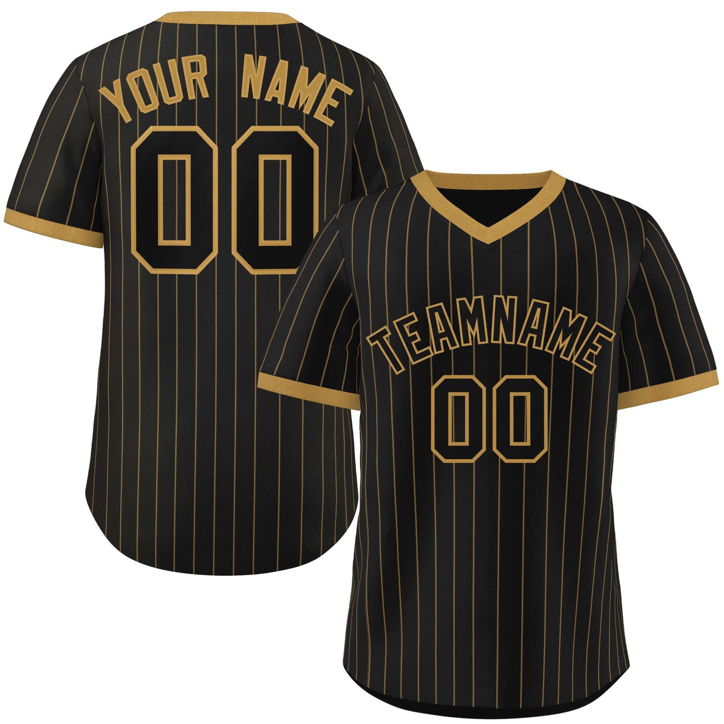 Custom Black Old Gold Stripe Fashion Authentic Pullover Baseball Jersey