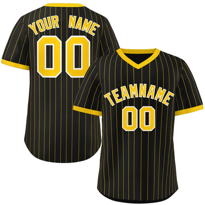 Custom Black Gold Stripe Fashion Authentic Pullover Baseball Jersey