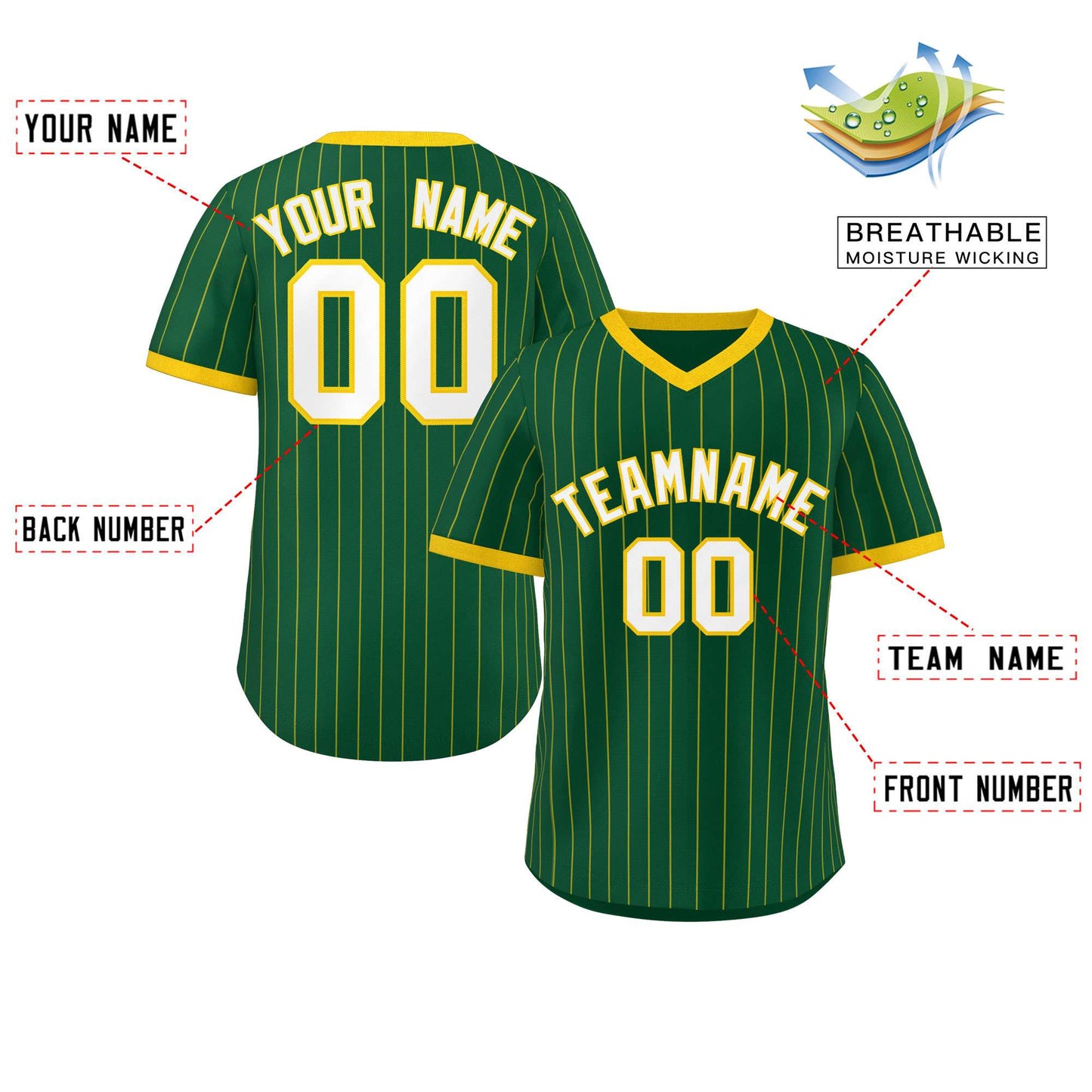 Custom Green Gold Stripe Fashion Authentic Pullover Baseball Jersey