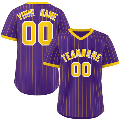 Custom Purple Gold Stripe Fashion Authentic Pullover Baseball Jersey