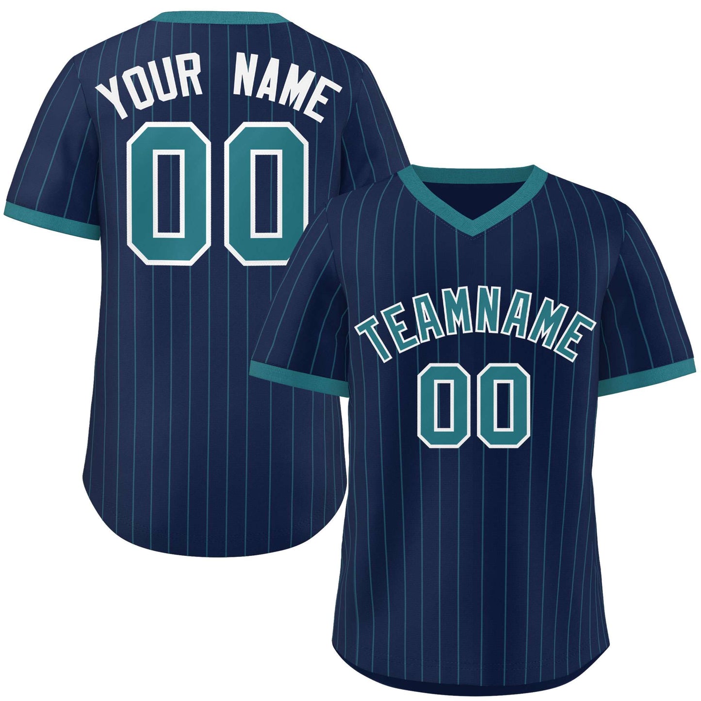 Custom Navy Aqua Stripe Fashion Authentic Pullover Baseball Jersey