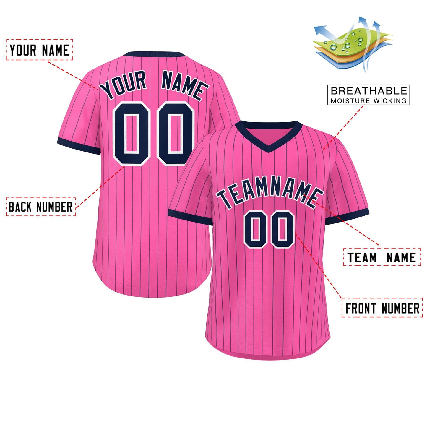 Custom Pink Navy Stripe Fashion Authentic Pullover Baseball Jersey