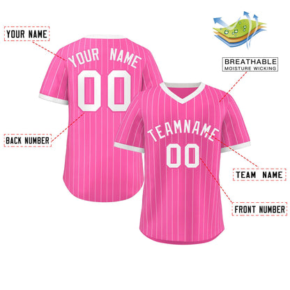 Custom Pink White Stripe Fashion Authentic Pullover Baseball Jersey