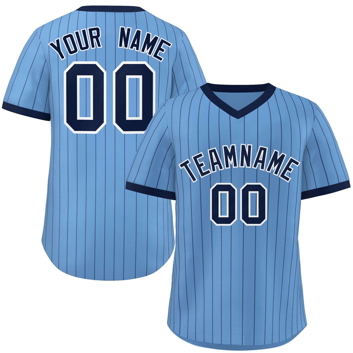 Custom Light Blue Navy Stripe Fashion Authentic Pullover Baseball Jersey