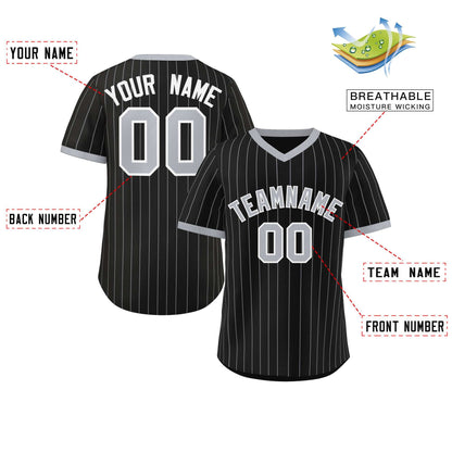 Custom Black Gray Stripe Fashion Authentic Pullover Baseball Jersey