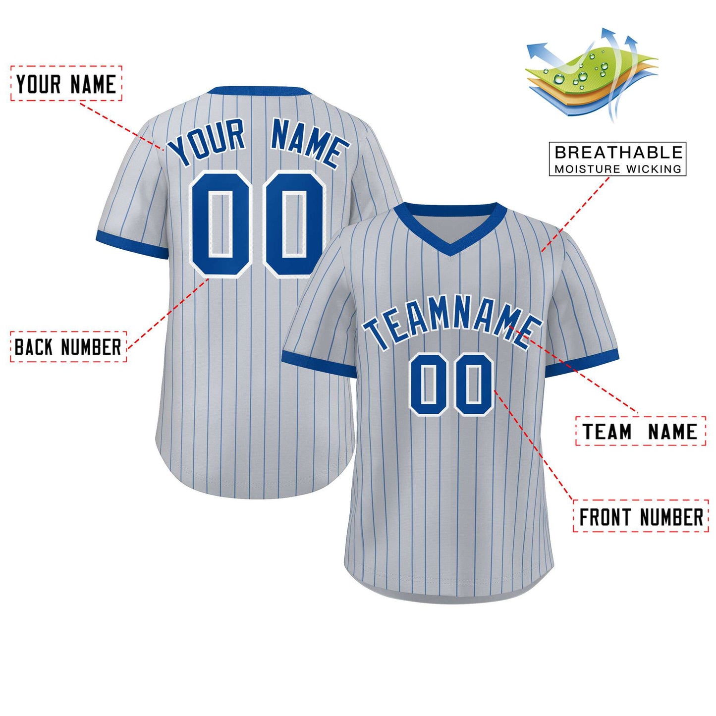 Custom Gray Royal Stripe Fashion Authentic Pullover Baseball Jersey