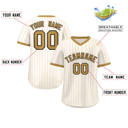 Custom Cream Old Gold Stripe Fashion Authentic Pullover Baseball Jersey