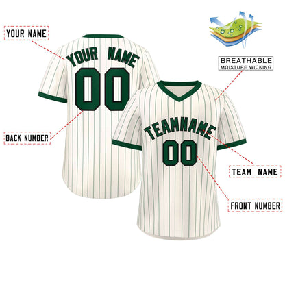 Custom Cream Green Stripe Fashion Authentic Pullover Baseball Jersey