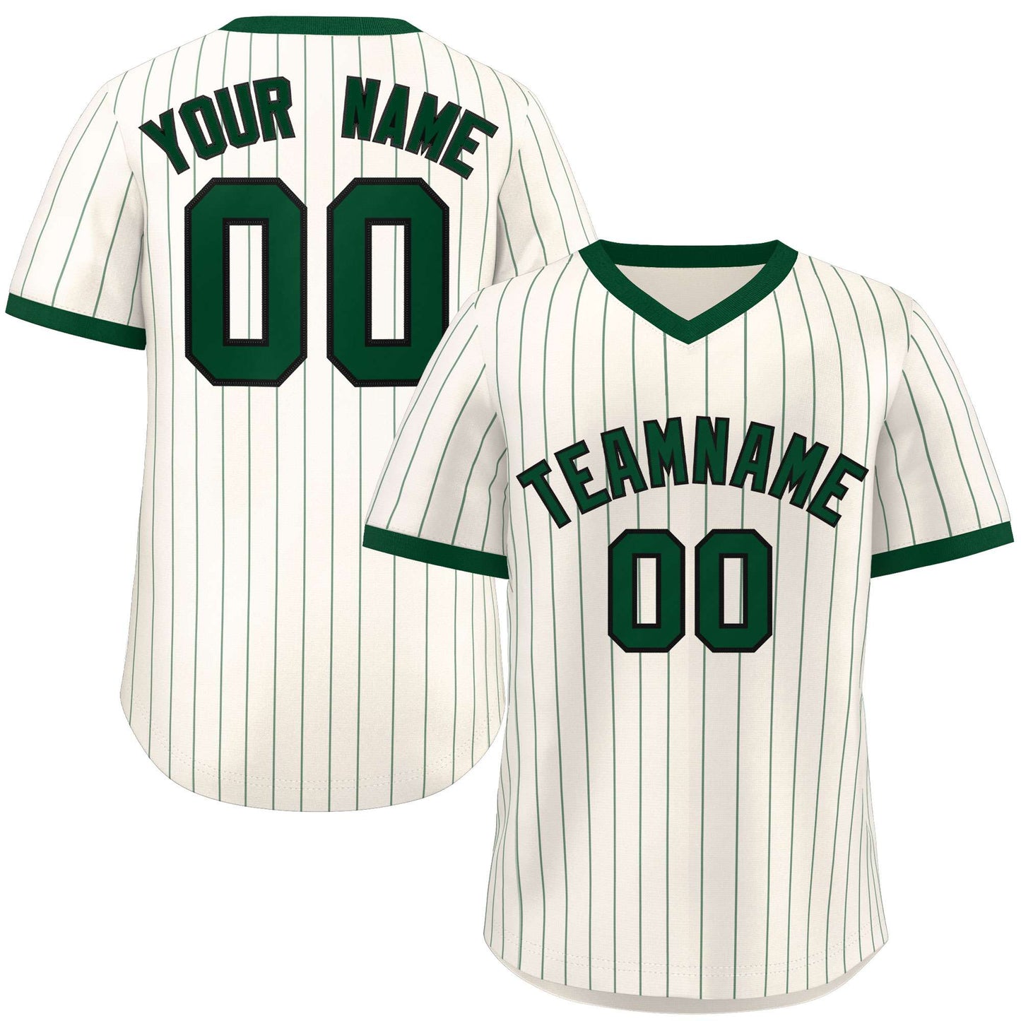 Custom Cream Green Stripe Fashion Authentic Pullover Baseball Jersey