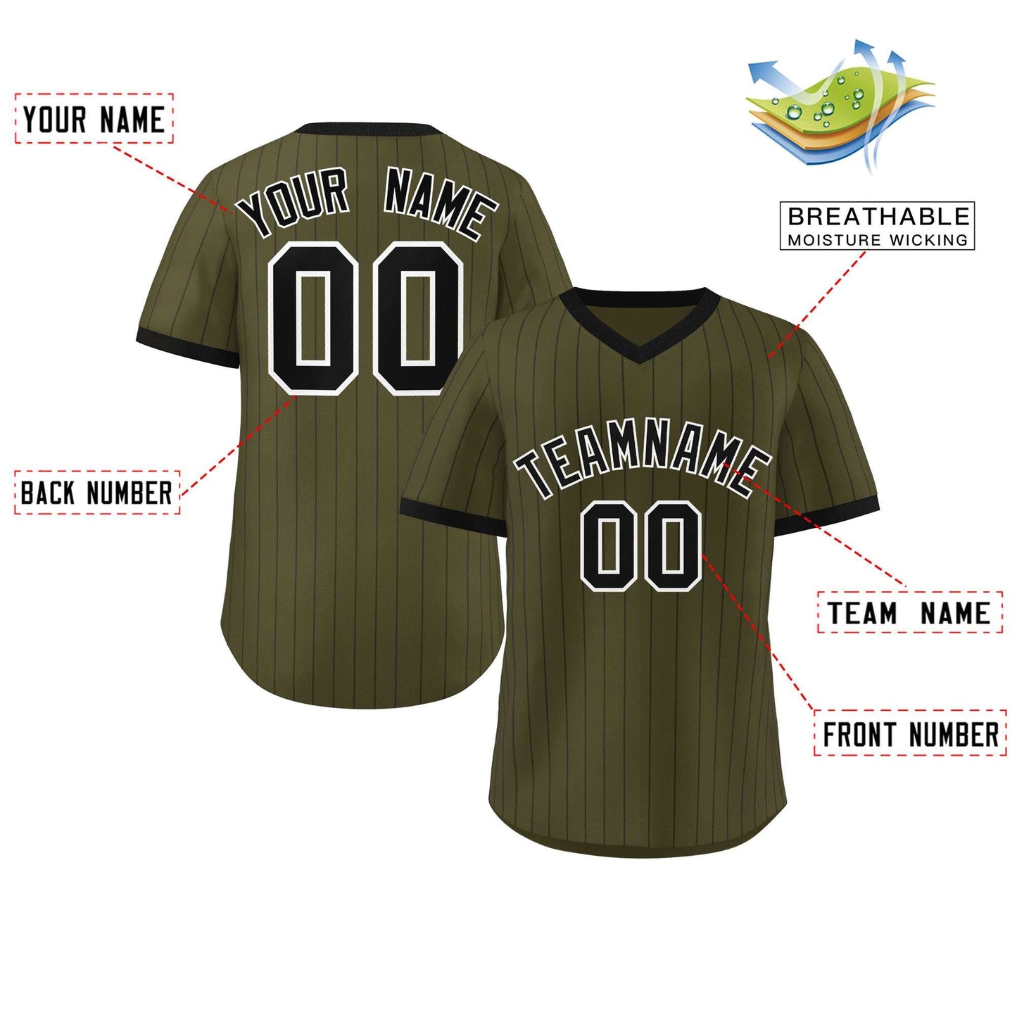 Custom Olive Black Stripe Fashion Authentic Pullover Baseball Jersey