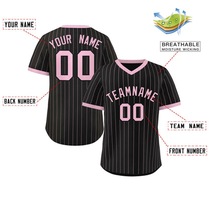 Custom Black Light Pink Stripe Fashion Authentic Pullover Baseball Jersey