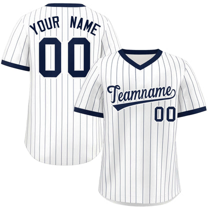 Custom White Navy Stripe Fashion Authentic Pullover Baseball Jersey