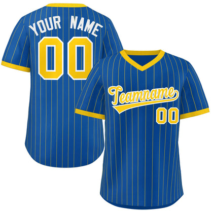 Custom Royal Gold Stripe Fashion Authentic Pullover Baseball Jersey