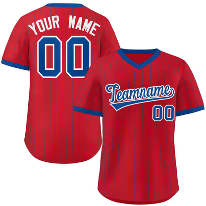 Custom Red Royal Stripe Fashion Authentic Pullover Baseball Jersey