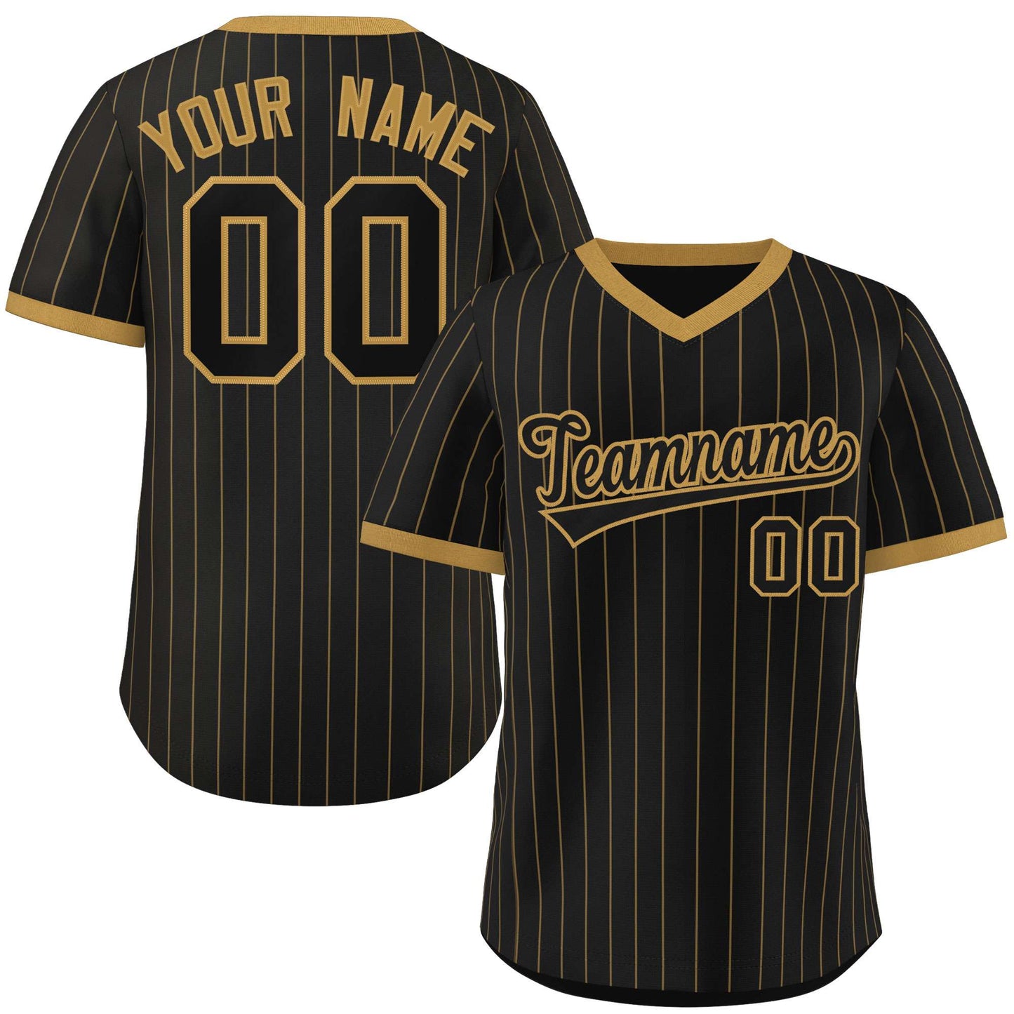 Custom Black Old Gold Stripe Fashion Authentic Pullover Baseball Jersey