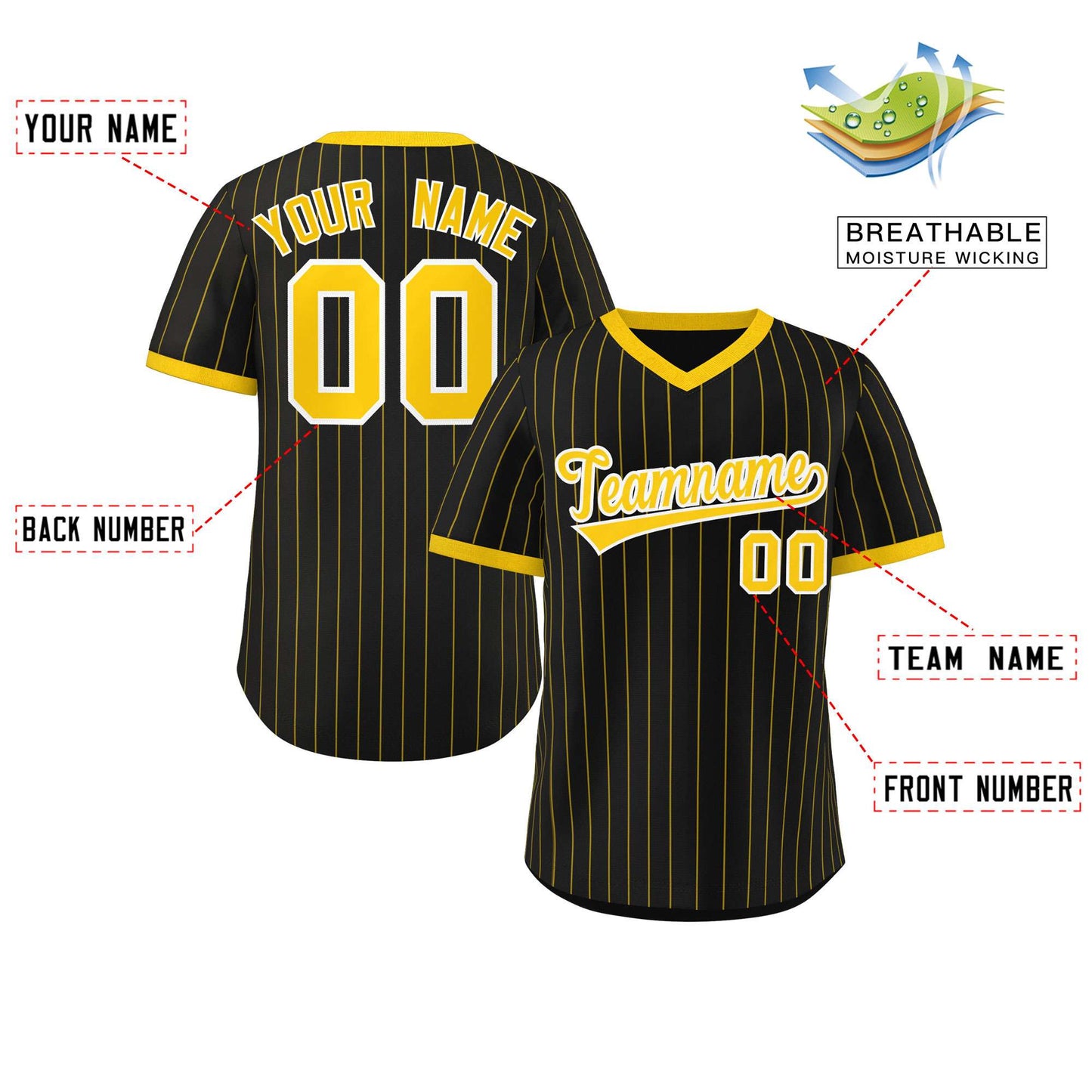 Custom Black Gold Stripe Fashion Authentic Pullover Baseball Jersey