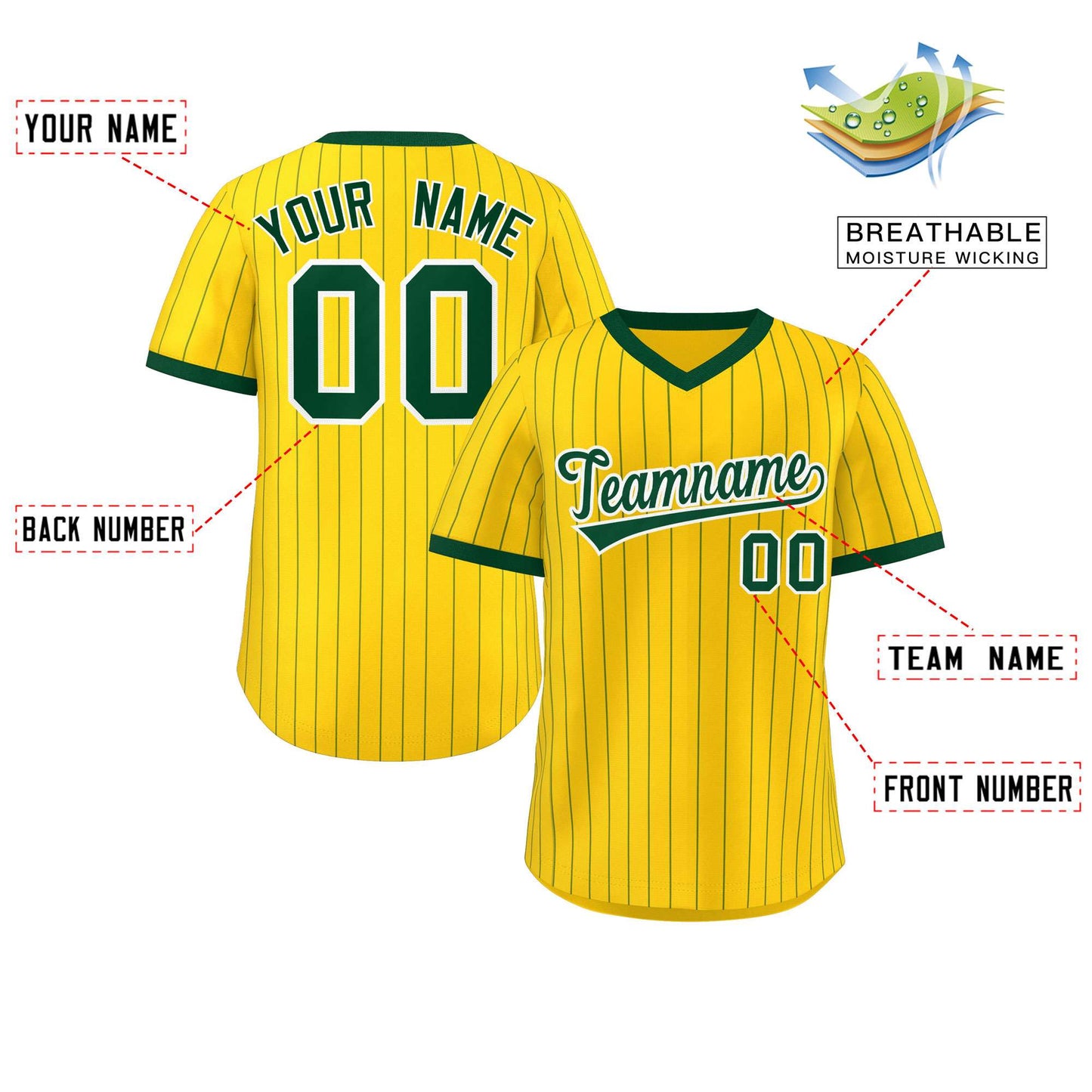 Custom Gold Green Stripe Fashion Authentic Pullover Baseball Jersey