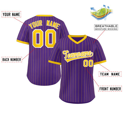 Custom Purple Gold Stripe Fashion Authentic Pullover Baseball Jersey