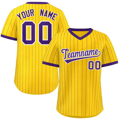 Custom Gold Purple Stripe Fashion Authentic Pullover Baseball Jersey