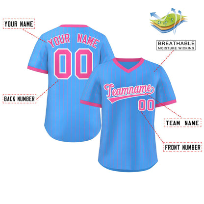 Custom Powder Blue Pink Stripe Fashion Authentic Pullover Baseball Jersey