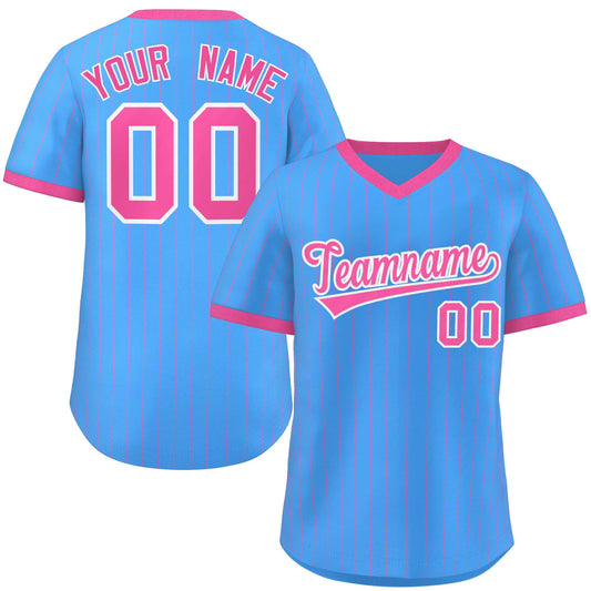 Custom Powder Blue Pink Stripe Fashion Authentic Pullover Baseball Jersey