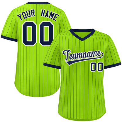 Custom Neon Green Navy Stripe Fashion Authentic Pullover Baseball Jersey