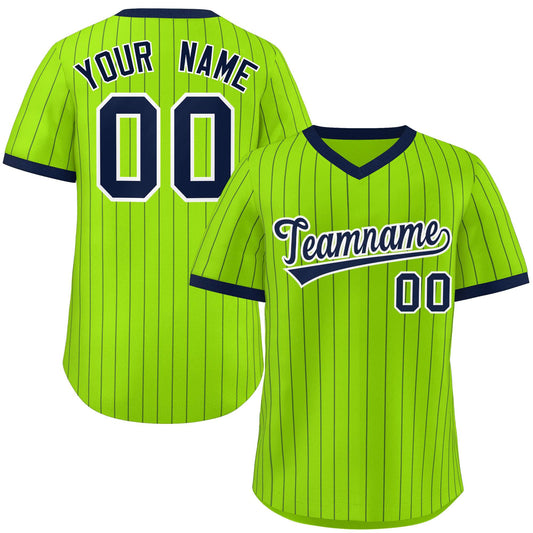 Custom Neon Green Navy Stripe Fashion Authentic Pullover Baseball Jersey