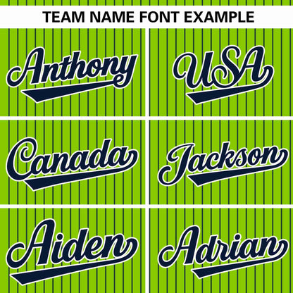 Custom Neon Green Navy Stripe Fashion Authentic Pullover Baseball Jersey