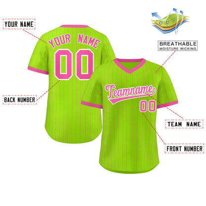 Custom Neon Green Pink Stripe Fashion Authentic Pullover Baseball Jersey