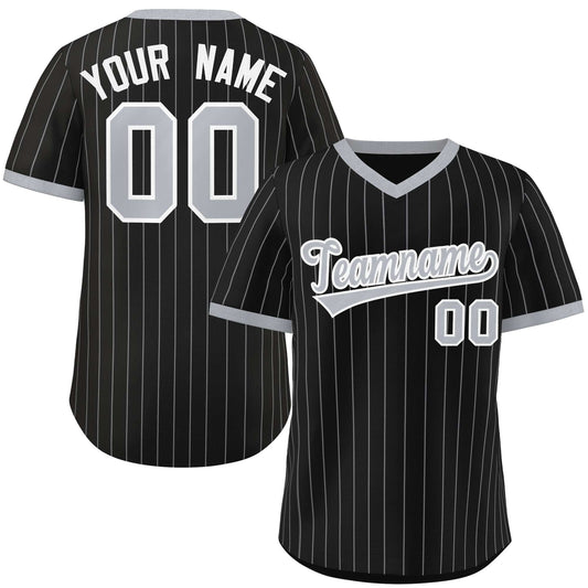 Custom Black Gray Stripe Fashion Authentic Pullover Baseball Jersey