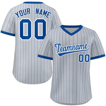 Custom Gray Royal Stripe Fashion Authentic Pullover Baseball Jersey