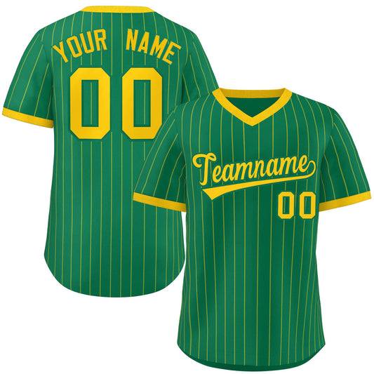 Custom Kelly Green Gold Stripe Fashion Authentic Pullover Baseball Jersey