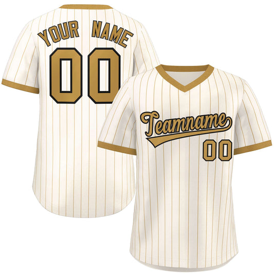 Custom Cream Old Gold Stripe Fashion Authentic Pullover Baseball Jersey