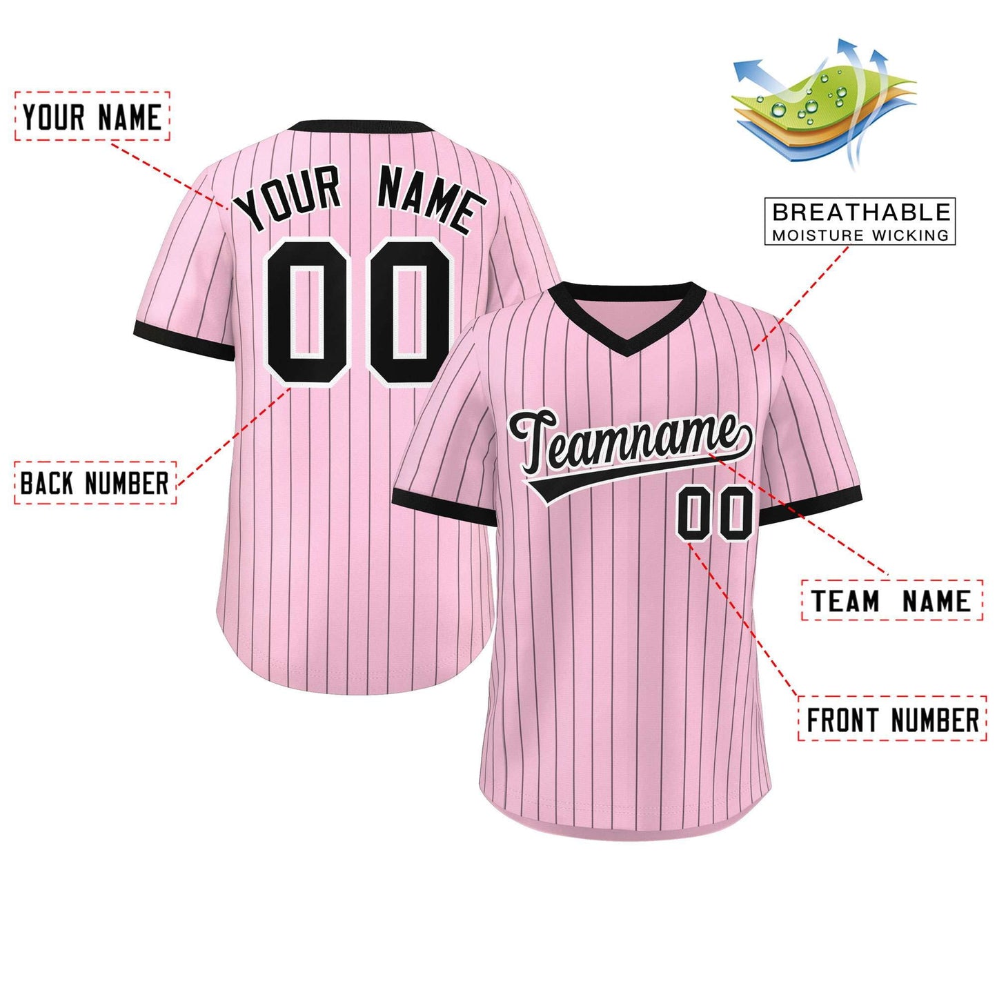 Custom Light Pink Black Stripe Fashion Authentic Pullover Baseball Jersey