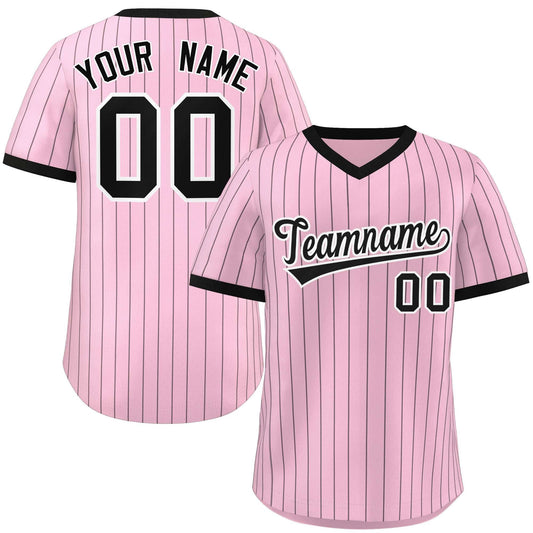 Custom Light Pink Black Stripe Fashion Authentic Pullover Baseball Jersey