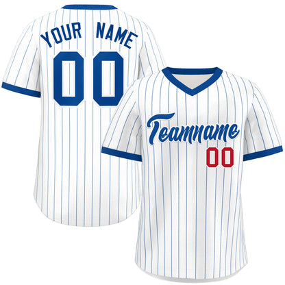 Custom White Royal Stripe Fashion Authentic Pullover Baseball Jersey