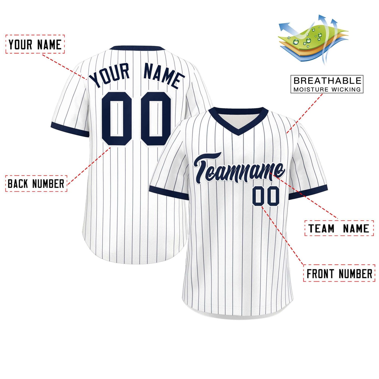 Custom White Navy Stripe Fashion Authentic Pullover Baseball Jersey