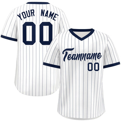 Custom White Navy Stripe Fashion Authentic Pullover Baseball Jersey